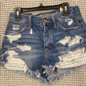 American Eagle Outfitters Blue Distressed Jean Shorts Butterfly